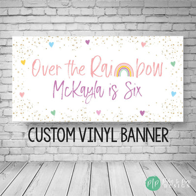 over the rainbow pastel birthday banner