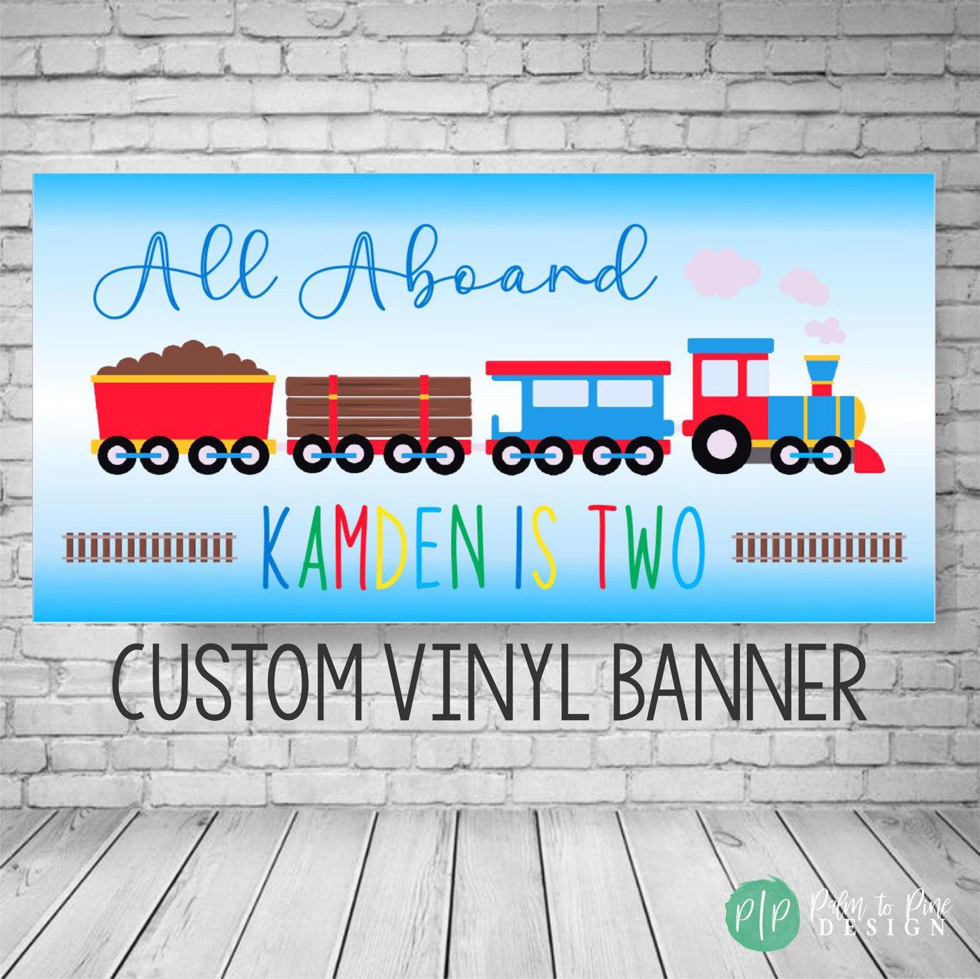 All Aboard! Train Birthday Party Banner for Kids in primary colors