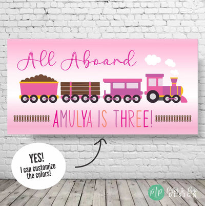 Pink Girls Train Birthday Party Banner