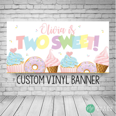 Two Sweet Cupcake, ice cream and donut birthday banner