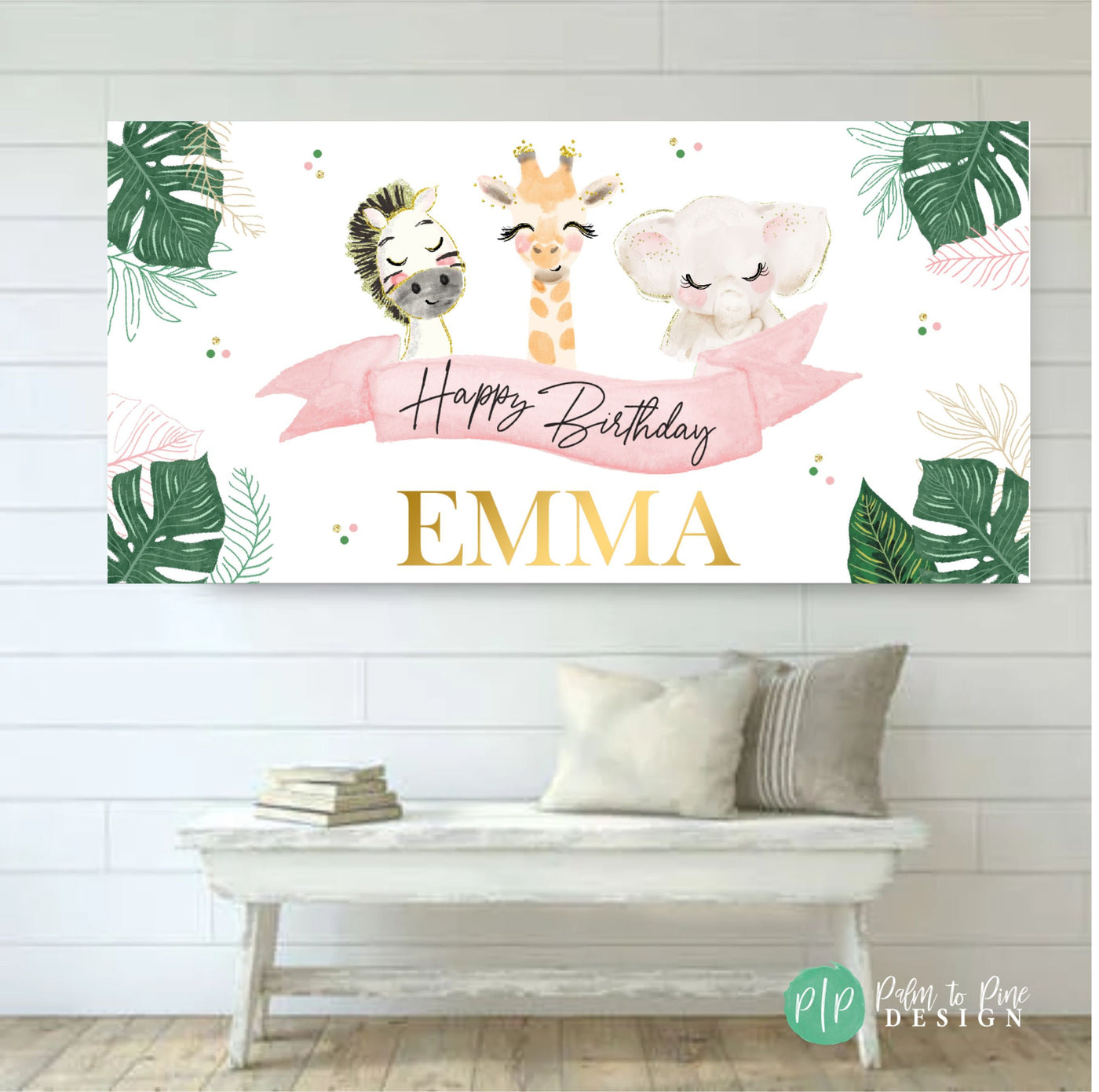 pink jungle birthday banner