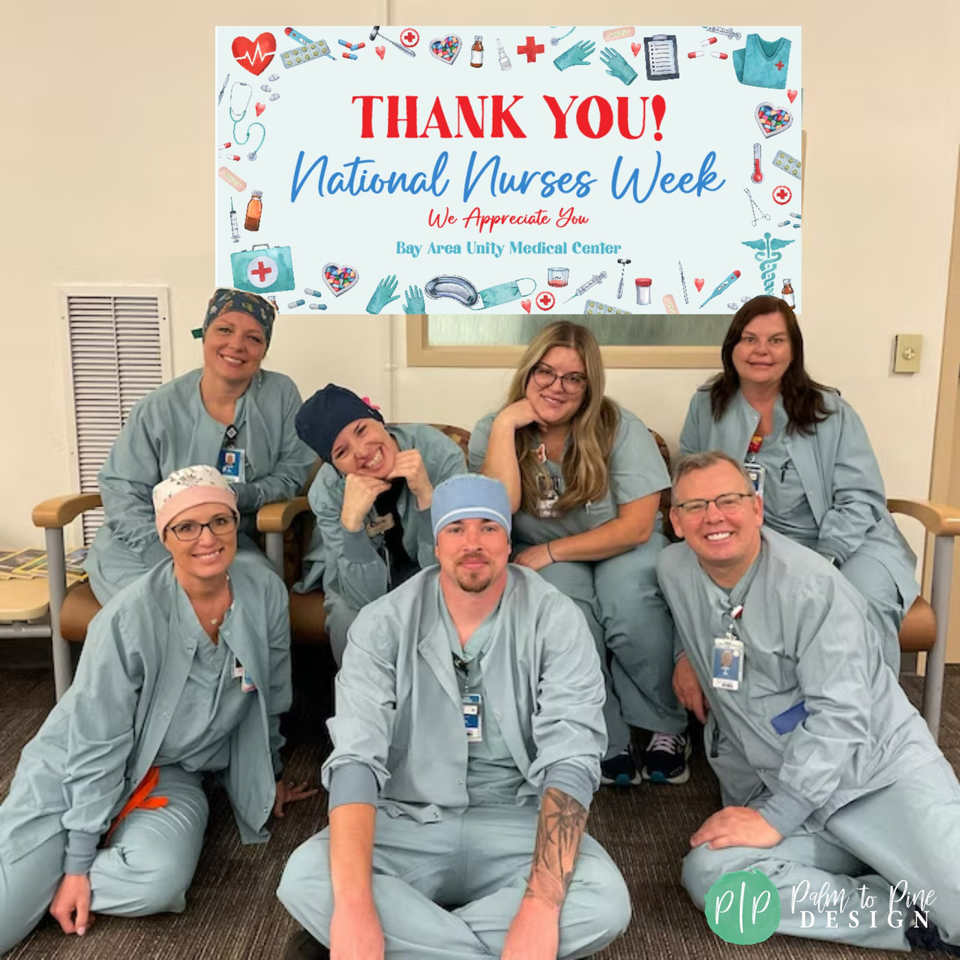 Thank you Nurses Appreciation Banner with nurses gathered around