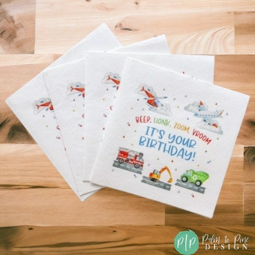 Transportation Party Napkins, Large Things that Go Birthday Napkins, Boys Transportation Vehicle Birthday Dinner Napkins, Boys Party Napkins