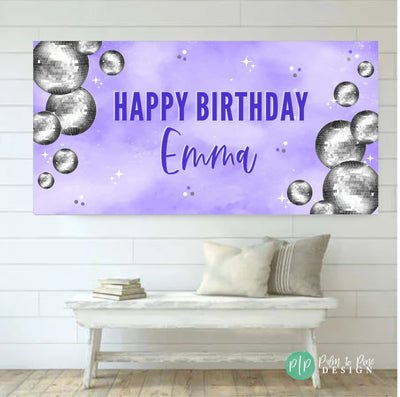 Disco Ball Custom Birthday Banner, Purple Disco 21st Birthday Backdrop, Disco Ball Birthday Banner, Bachelorette Party Disco Ball Backdrop