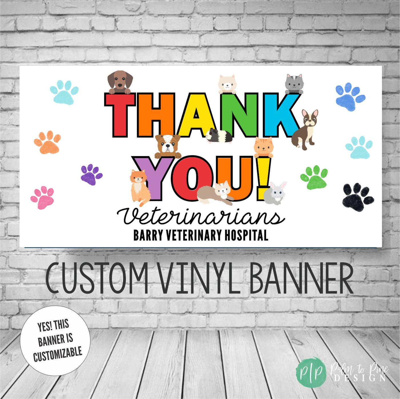 Veterinary Appreciation Day Banner in rainbow colors with paw prints and pets