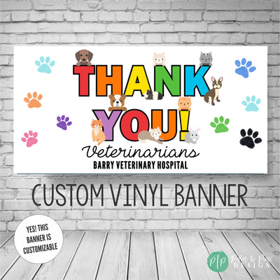 Veterinary Appreciation Day Banner in rainbow colors with paw prints and pets