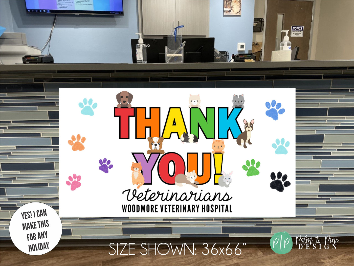 Thank You Veterinary Appreciation Day Banner in pet hospital reception area