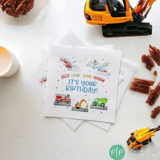 beep, honk, zoom, vroom It&#39;s your birthday napkins with transportation vehicles