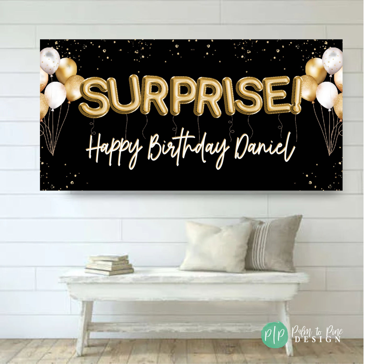 Black and Gold Surprise Party Banner, Black and Gold Birthday Banner, Surprise Birthday Custom Backdrop, Personalized Adult Birthday Banner