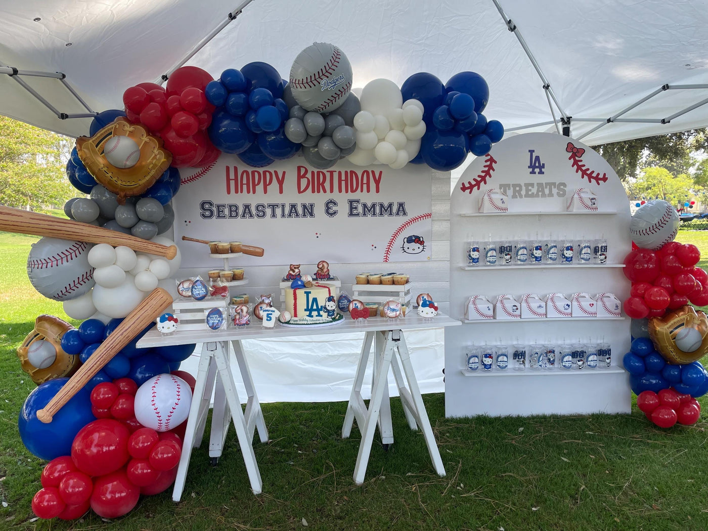 Baseball Birthday Party with personalized banner and balloon garland