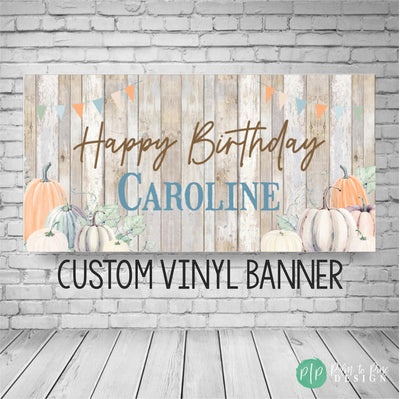 Soft muted colors Pumpkin birthday banner