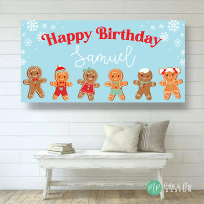 Gingerbread Man Banner, Boys Gingerbread Birthday Party Banner, Custom Christmas Backdrop, Personalized Gingerbread Cookie Party Banner