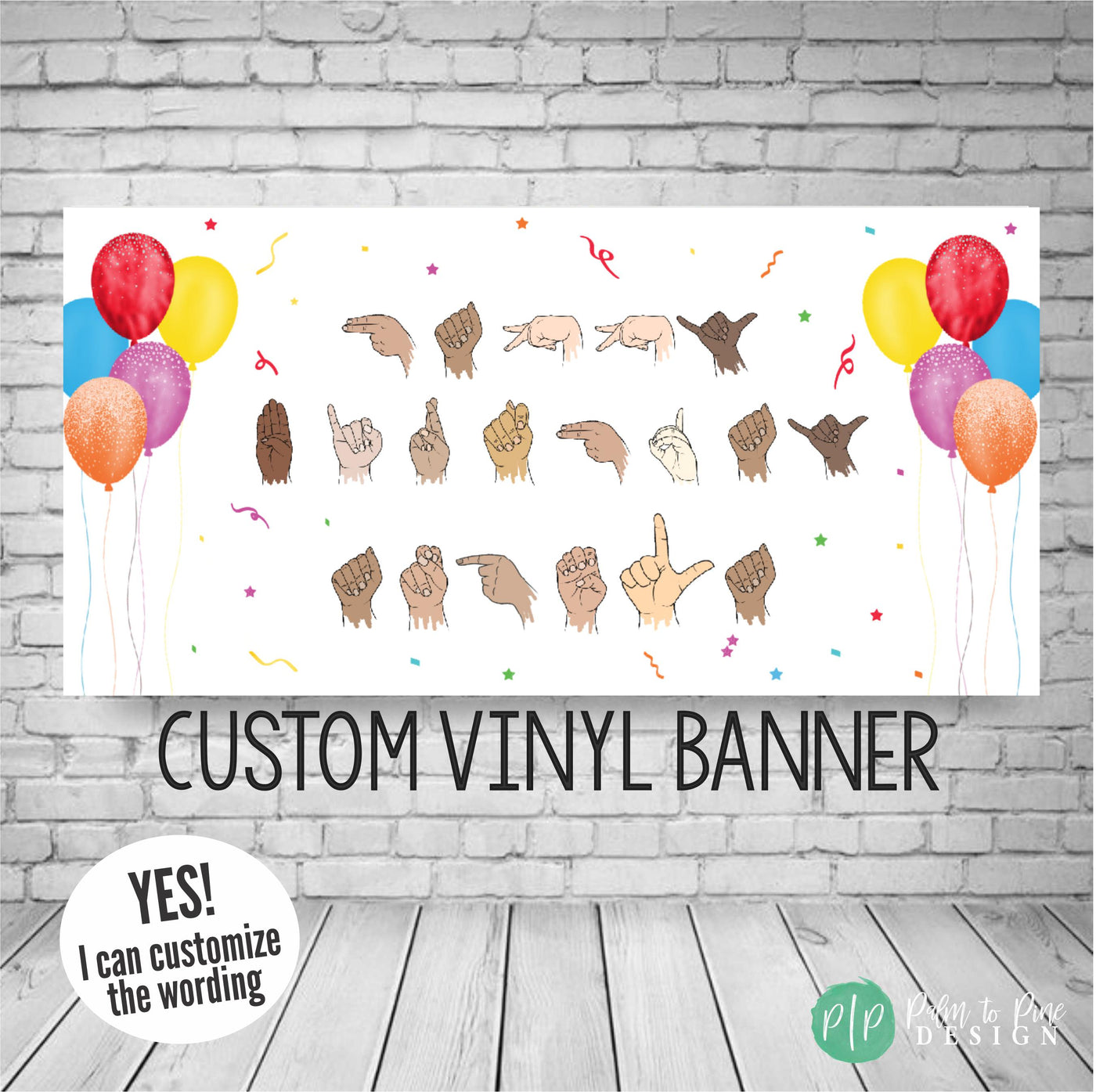 Personalized ASL birthday banner with balloons