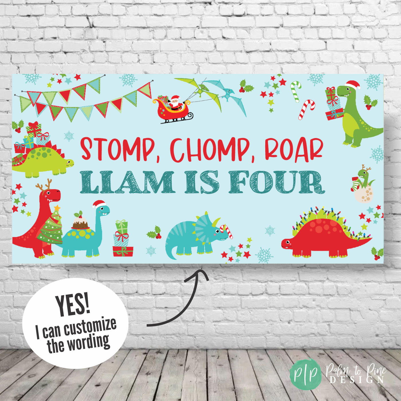 personalizedkids dinosaur christmas birthday backdrop