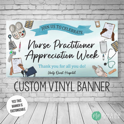 Nurse Practitioner Week decoration with medical equipment and nursing tools border