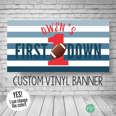 blue ombre striped first down football banner