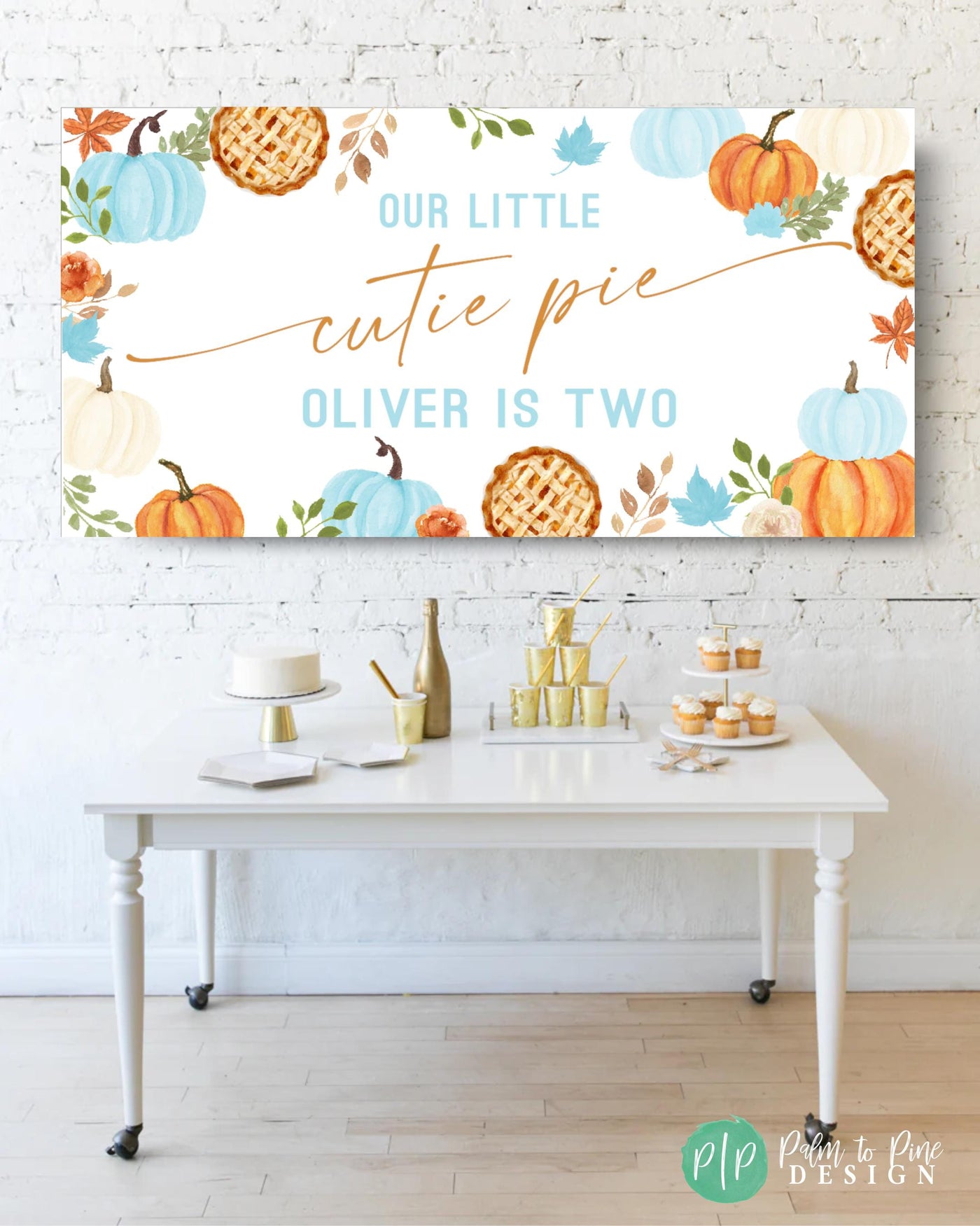 Fall Birthday Banner with blue and orange pumpkins in cutie pie theme