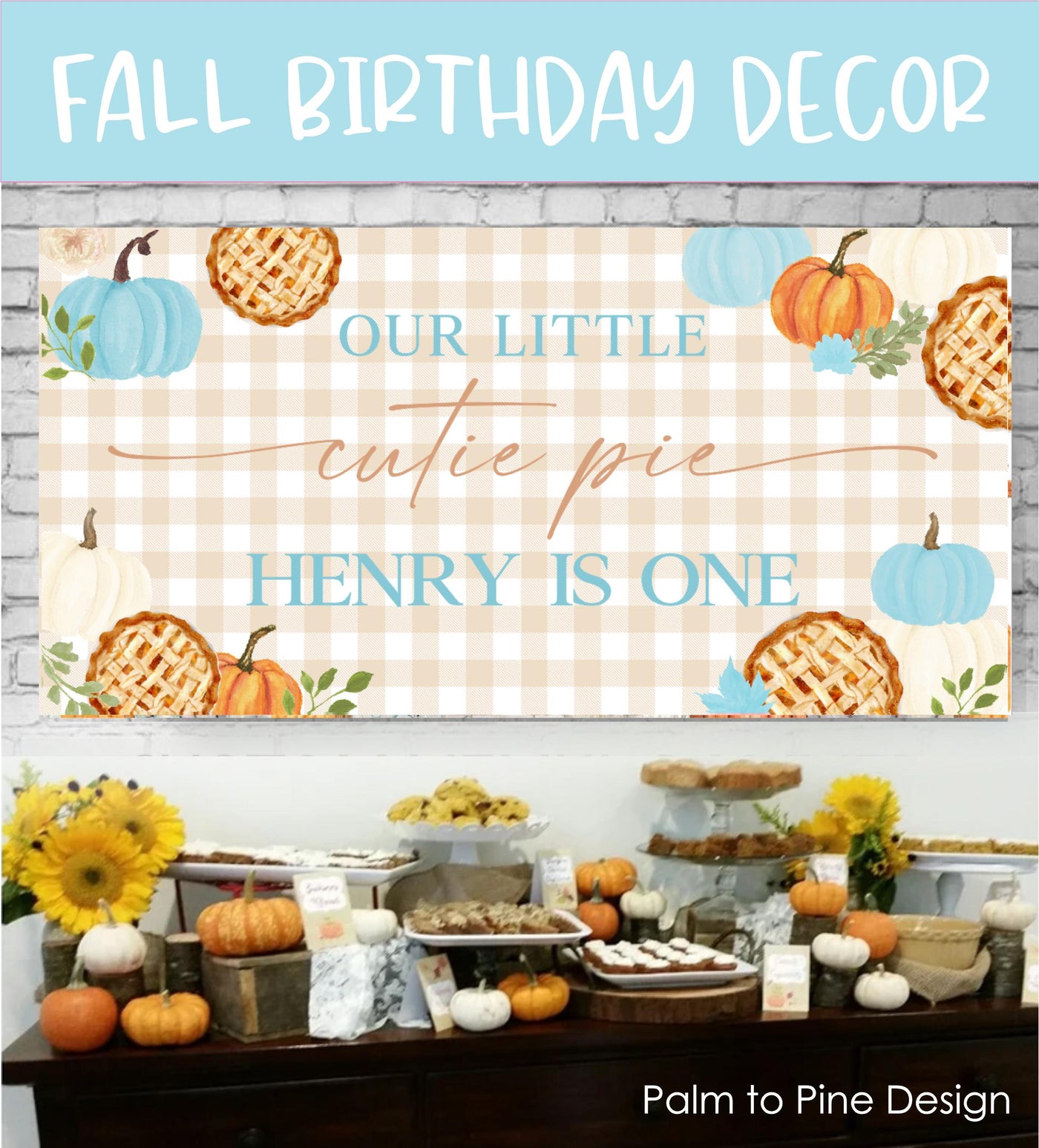 Autumn Blue Pumpkin Pie Birthday Decorations