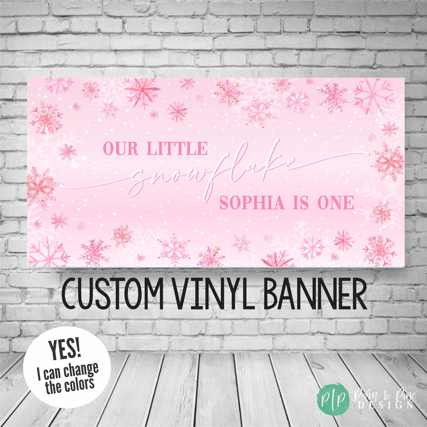 Winter Birthday Banner for girls in pink with snowflakes