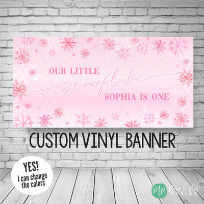 Winter Birthday Banner for girls in pink with snowflakes