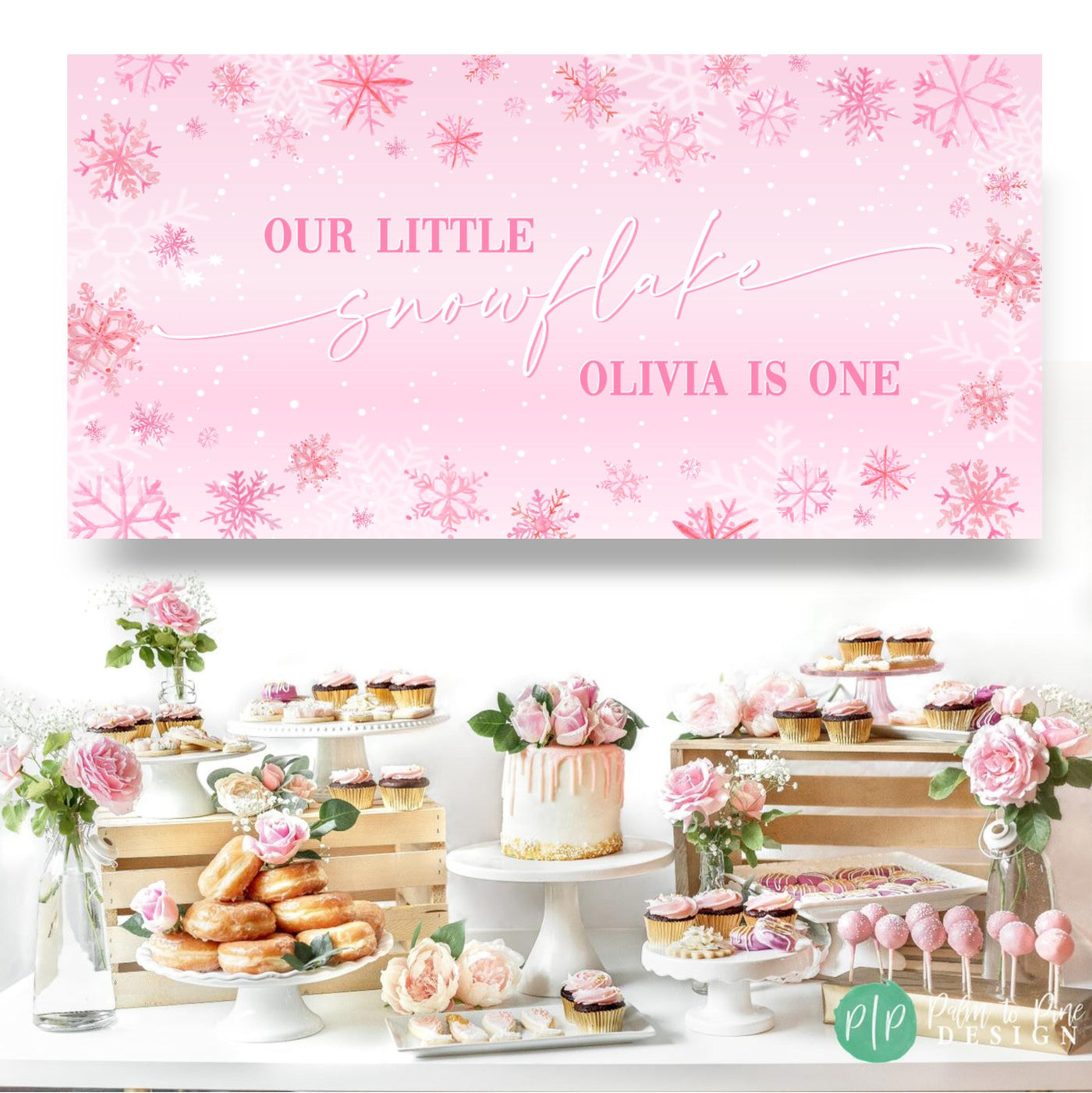 winter onederland birthday decorations for girls in pink