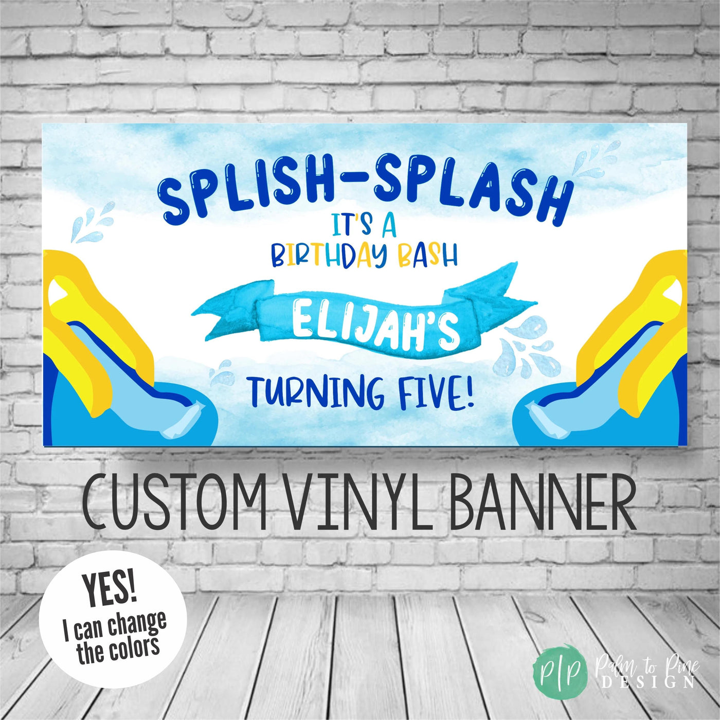 waterslide birthday party banner for splish splash pool party theme