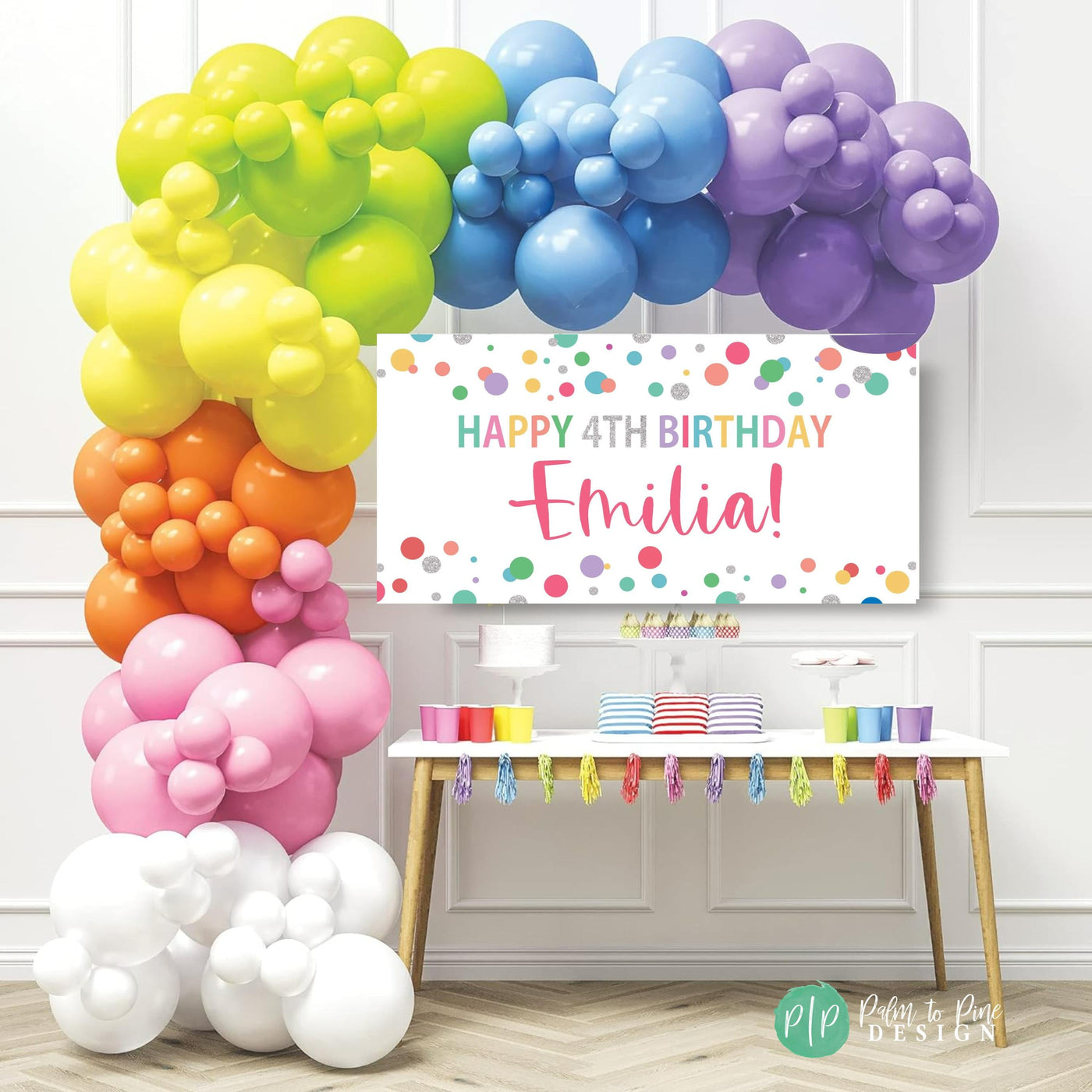 rainbow polka dot birthday banner for girls