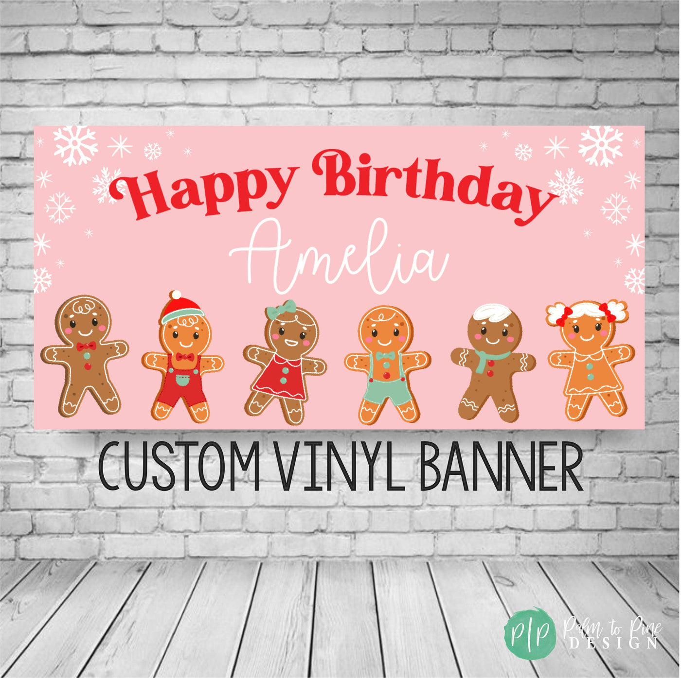 gingerbread banner with gingerbread cookie men and girls