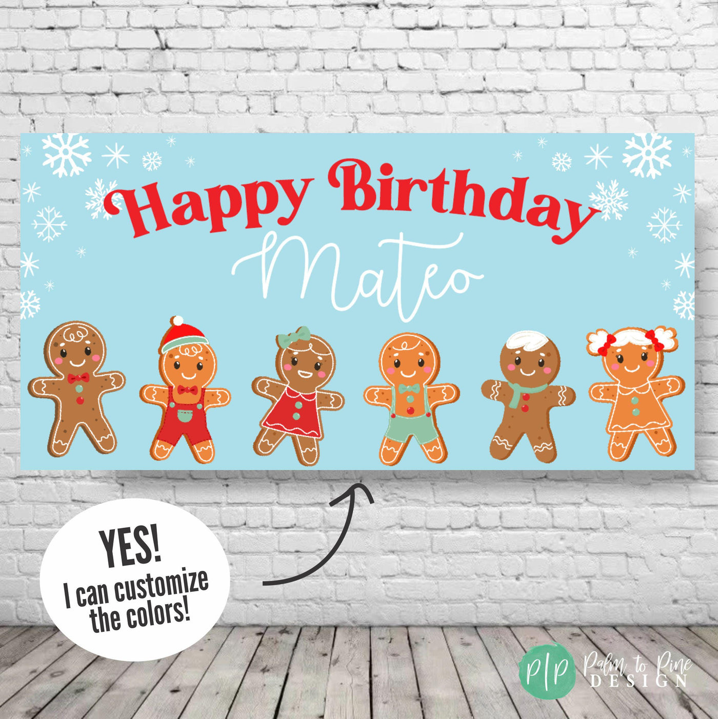 Gingerbread Girl Birthday Banner, Custom Gingerbread man Backdrop, Gingerbread Cookie Holiday Party Banner, Girls Christmas Birthday Decor