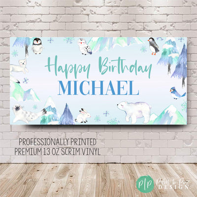 Winter Wonderland Birthday Banner, Winter Animals Birthday Decor, Personalized Winter Birthday Banner for kids, Snow First Birthday Backdrop