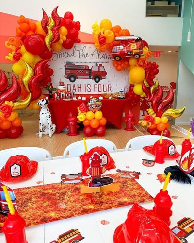 firefighter birthday party set up