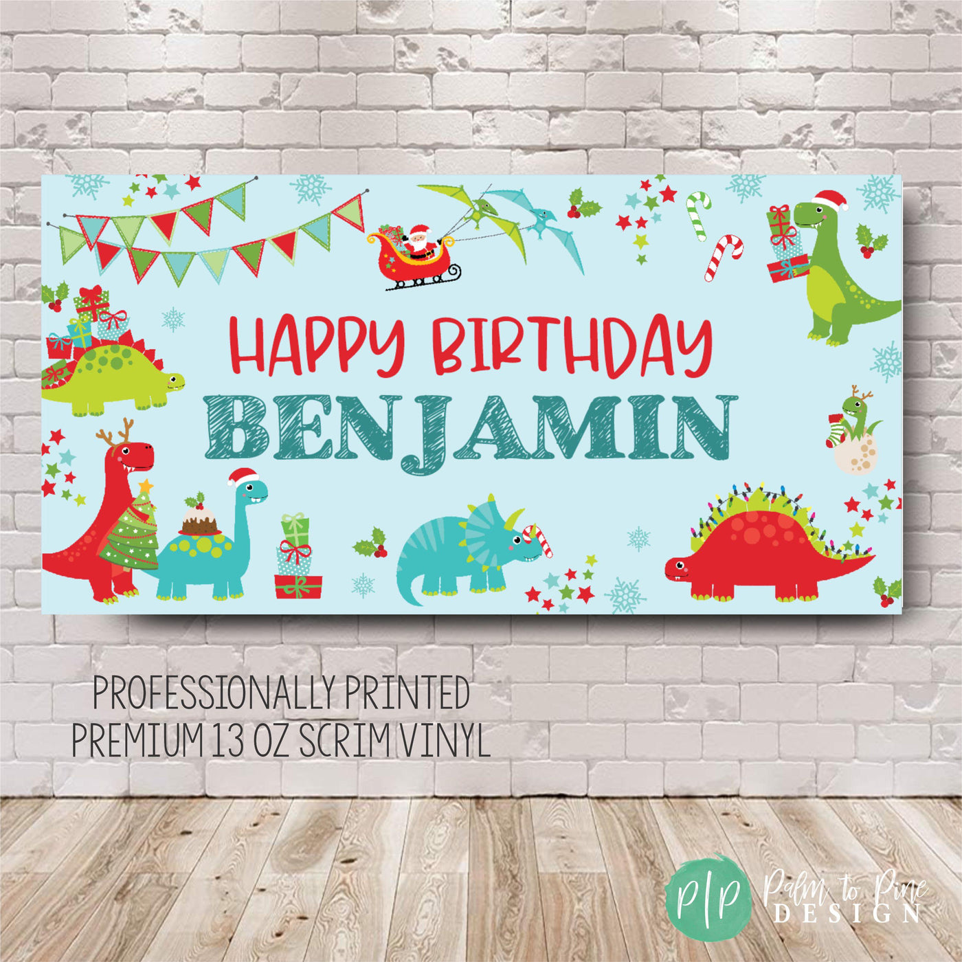 Dinosaur Christmas Birthday Banner, Kids Dinosaur Birthday Backdrop, Personalized Holiday Dinosaur Banner, Festive Dinosaur Birthday Decor