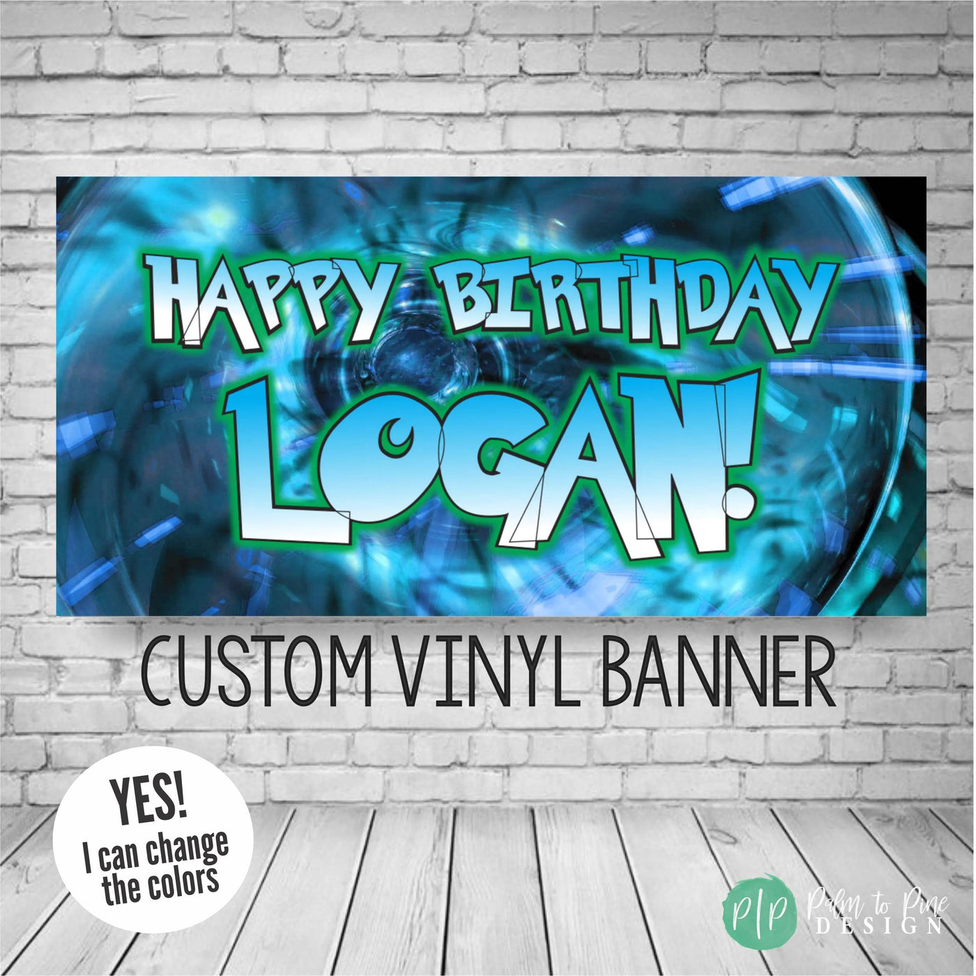 Anime birthday party banner in blue and green