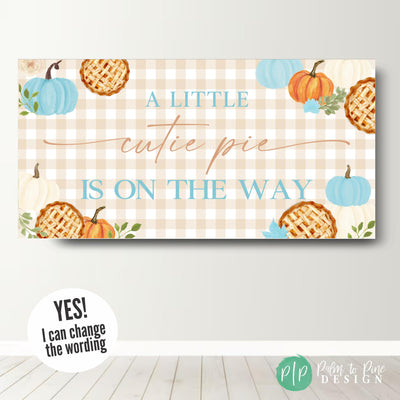 Autumn Blue Pumpkin Pie Baby Shower Banner