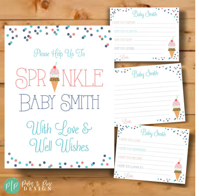 Baby Sprinkle Wishes For Baby Cards, Time Capsule Baby Shower Game, Baby Sprinkle Personalized Wish Cards, Custom Baby Shower Wish Cards