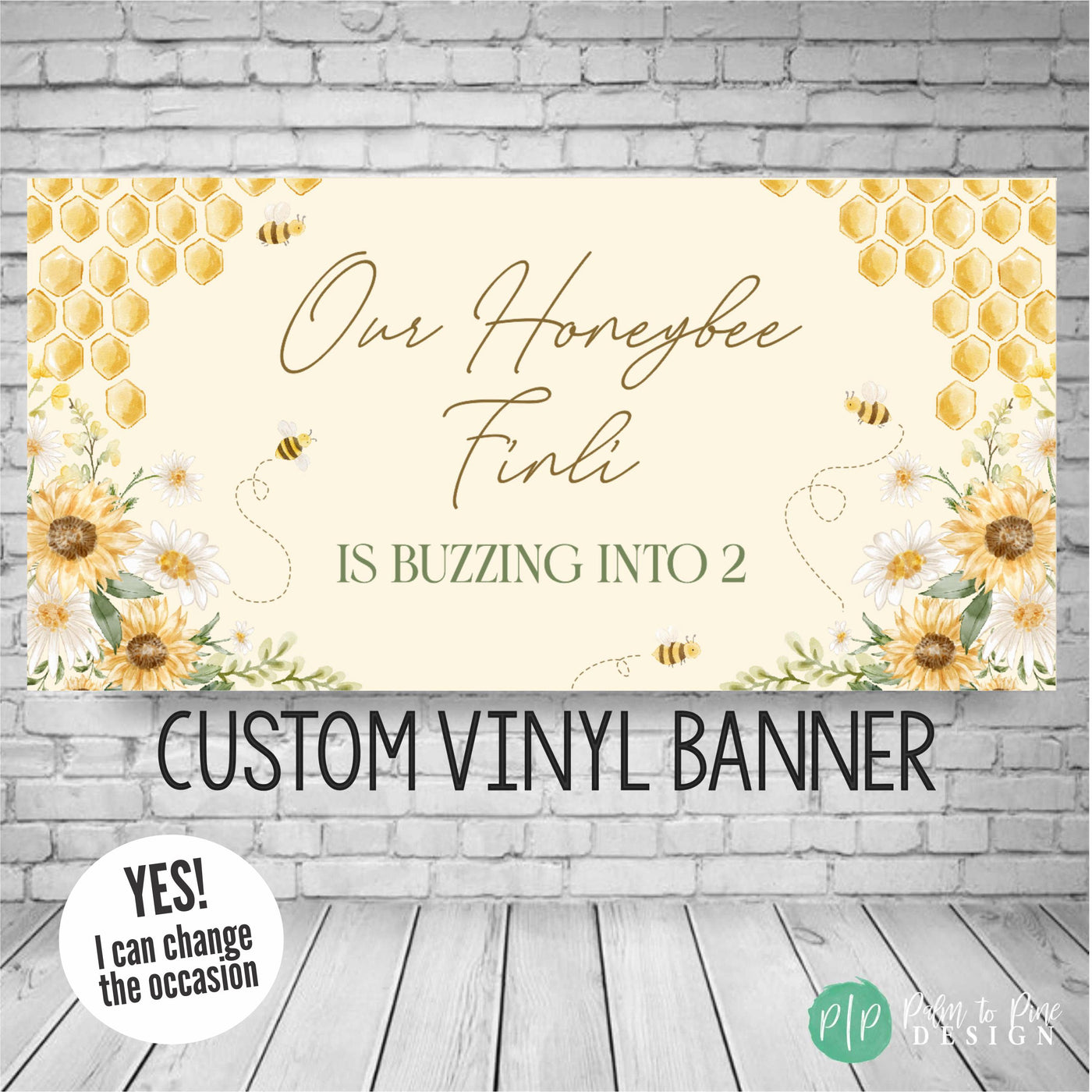 personalized light yellow bumble bee birthday banner