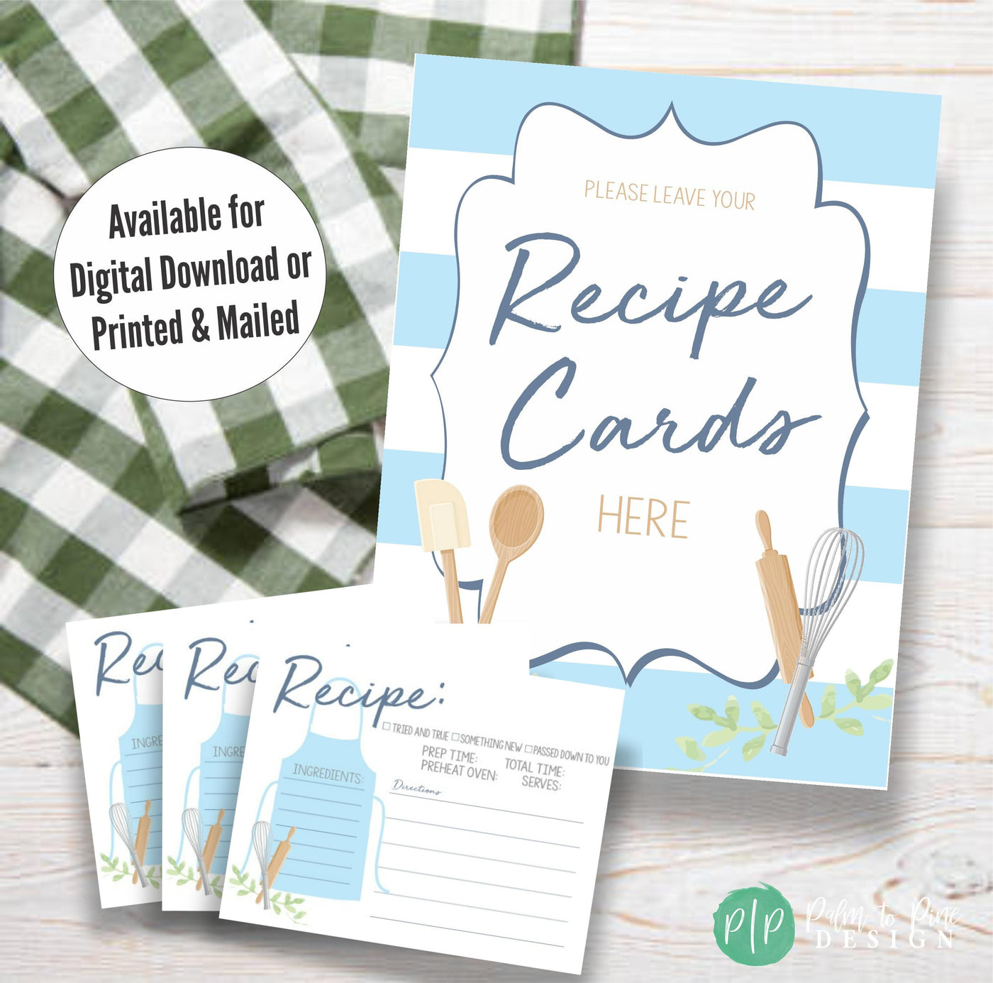 Bridal Shower Recipe Cards for a kitchen party with light blue