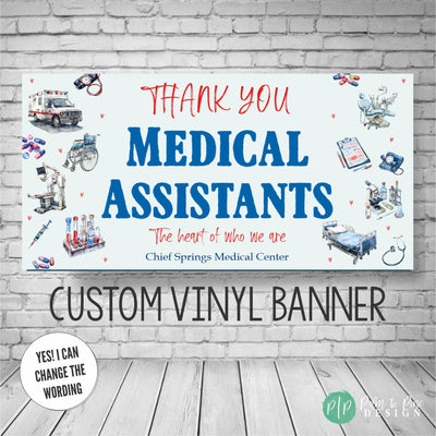 Large medical-themed appreciation banner with bold &#39;Thank You, Healthcare Heroes&#39; text