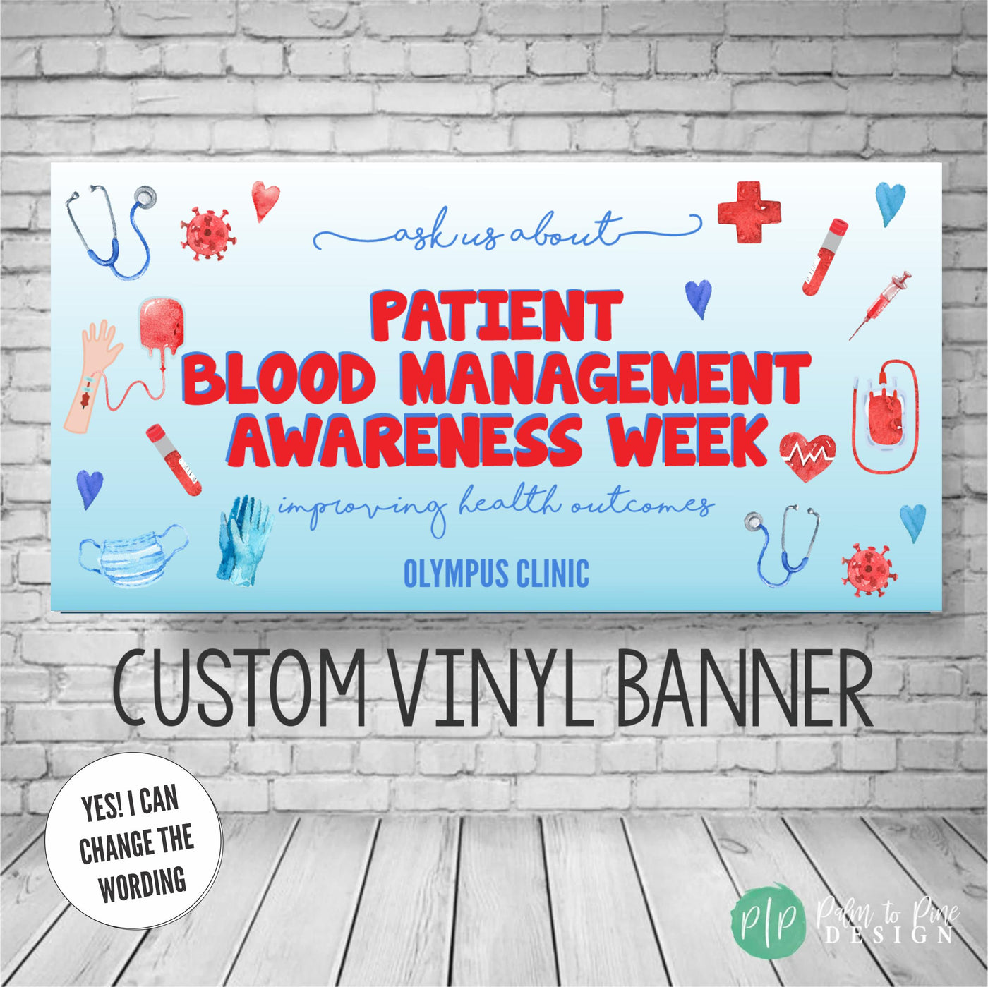 Blood specialist thank-you banner featuring blood drop and heart designs with a professional message of recognition