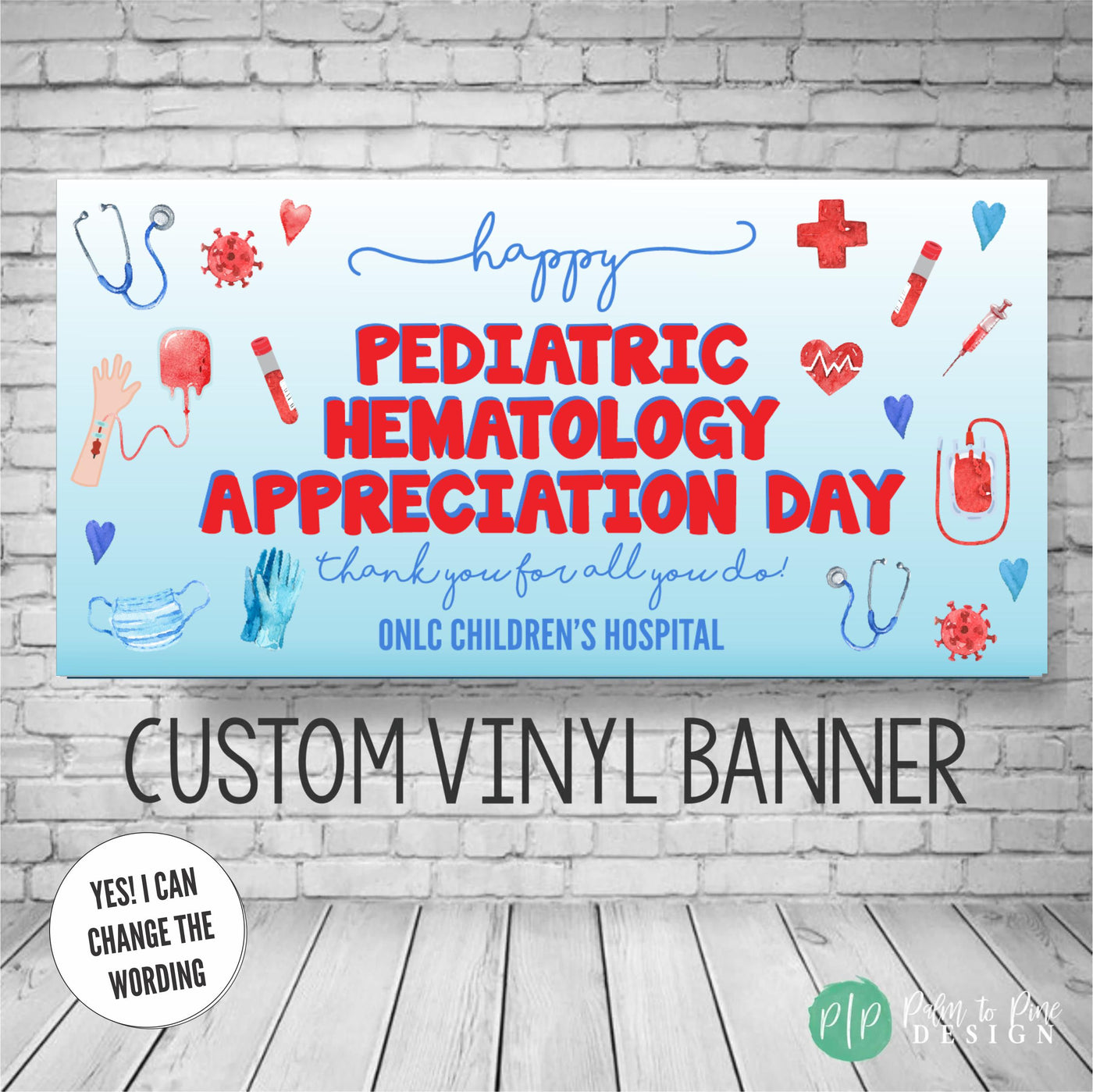 Celebratory banner for blood specialists, showcasing heart and vein-themed graphics with a message of gratitude in modern fonts