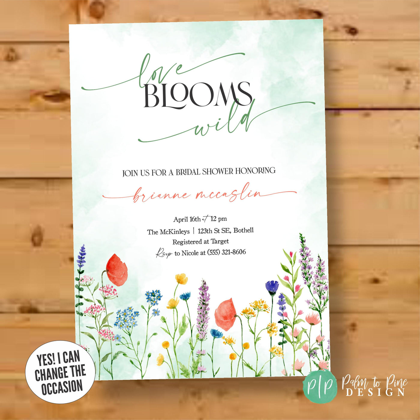 floral bridal shower invite with wildflowers in modern and minimalist style