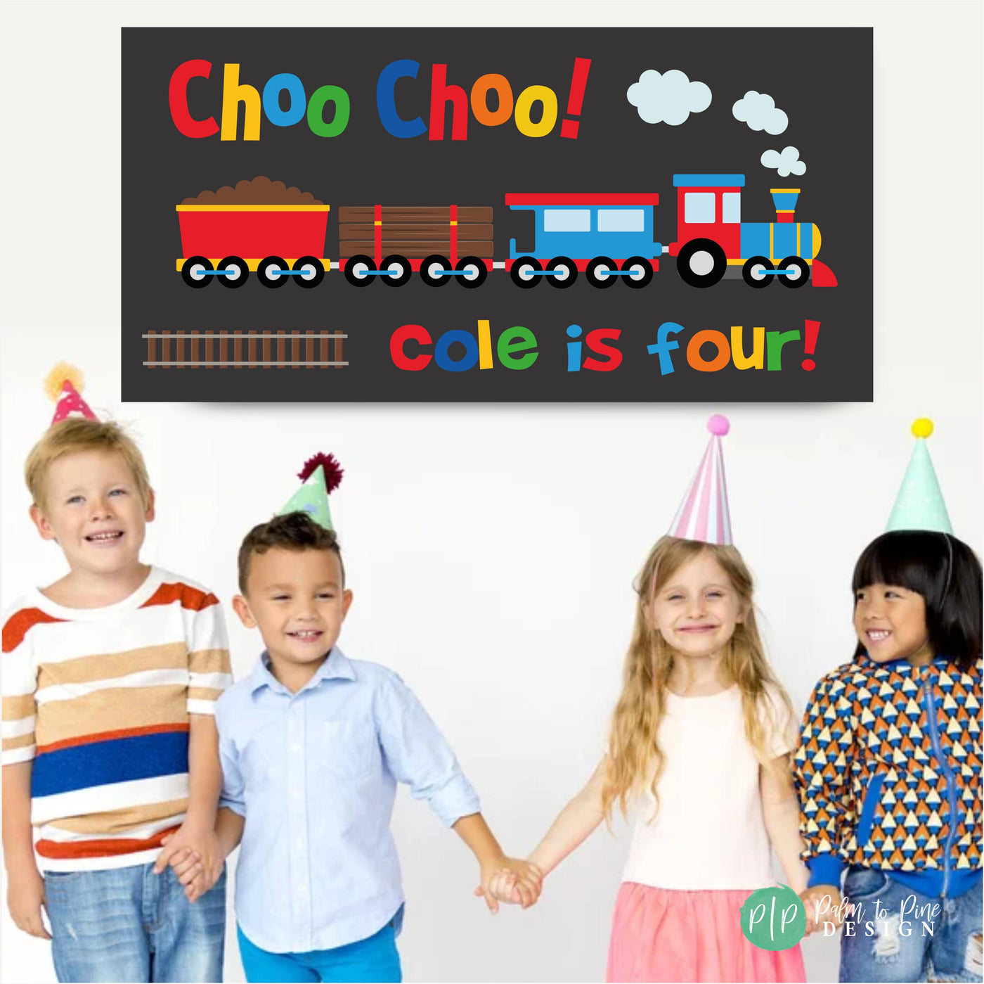 Red, Yellow, Orange, Green and Blue Train Banner for Kids’ Parties