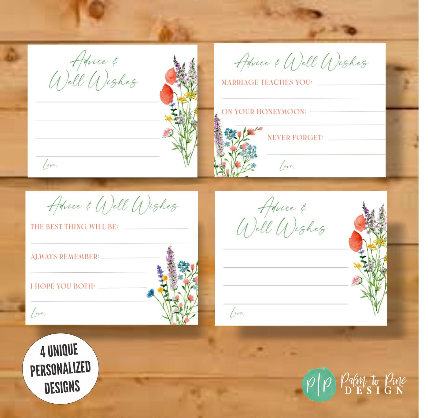 Wildflower Bridal Shower Advice Cards, Spring Bridal Shower, Advice for the Bride and Groom, Wedding Advice Cards, Advice for the Bride