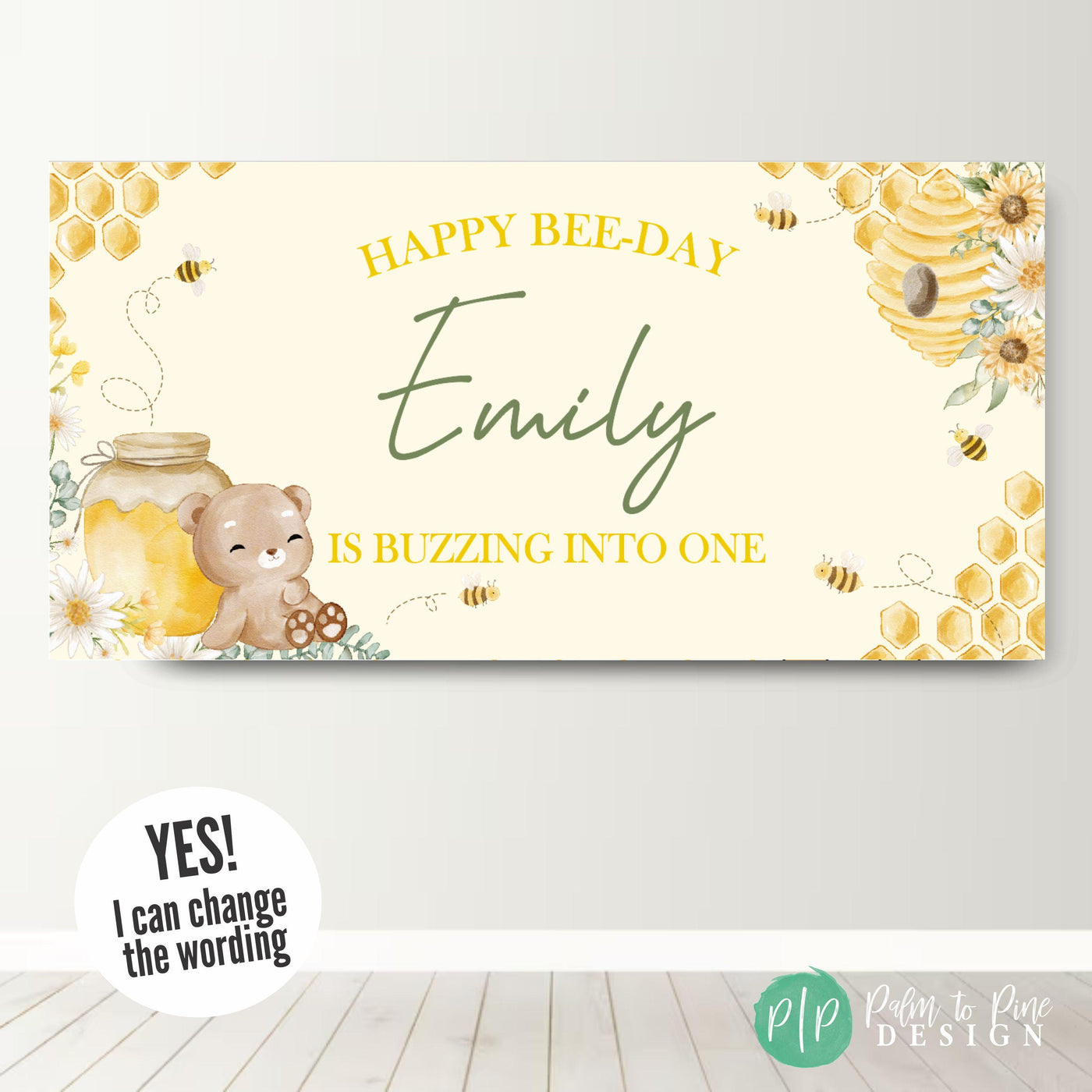 pastel yellow wildflower and honeybee bee day banner for girls