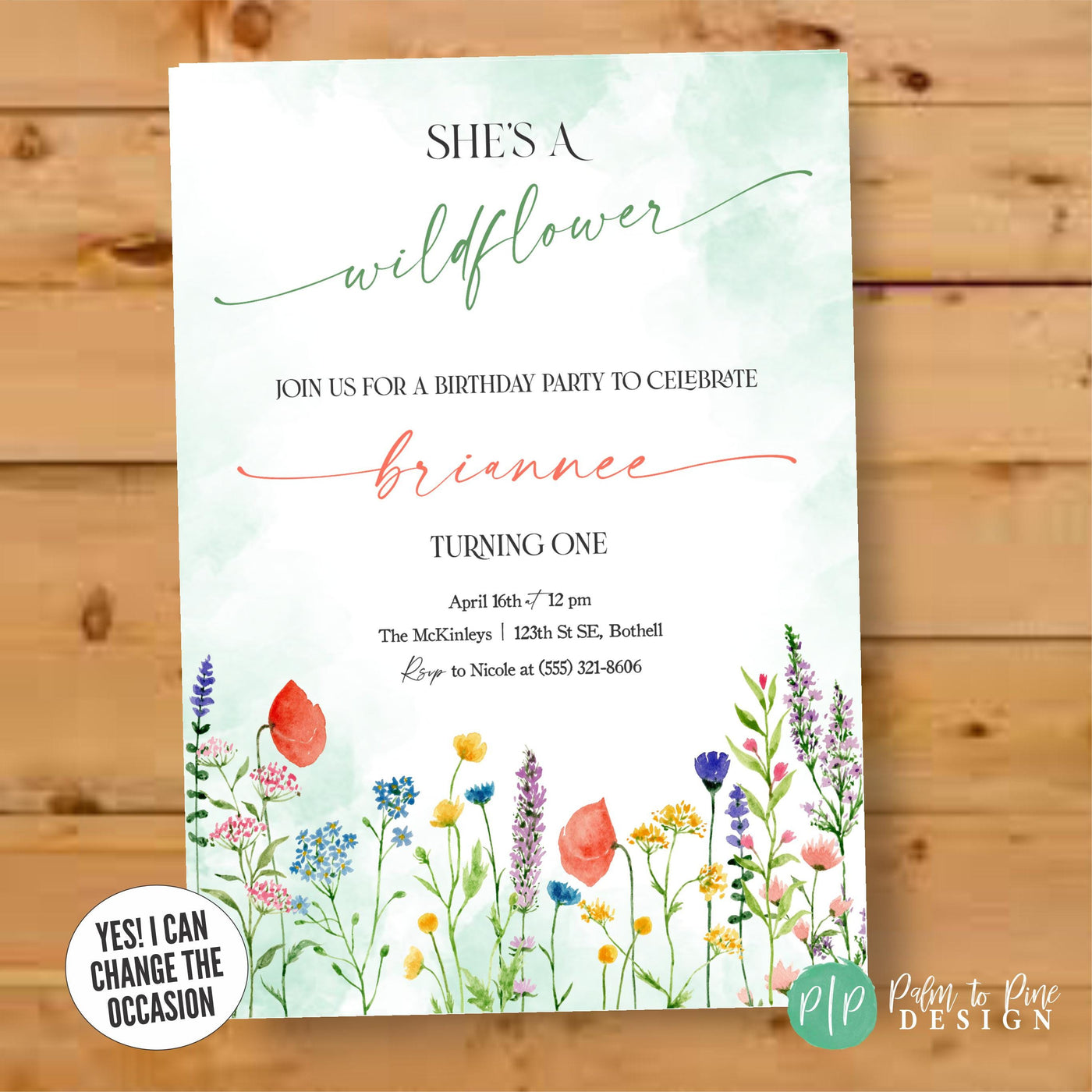 Clean and modern wildflower birthday invitation for girls