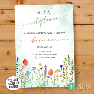 Clean and modern wildflower birthday invitation for girls