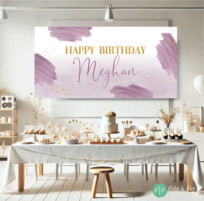 Personalized Purple & Gold Watercolor Birthday Banner, Custom Name Party Decoration, Adult Birthday Banner, Teen Birthday Party Decorations