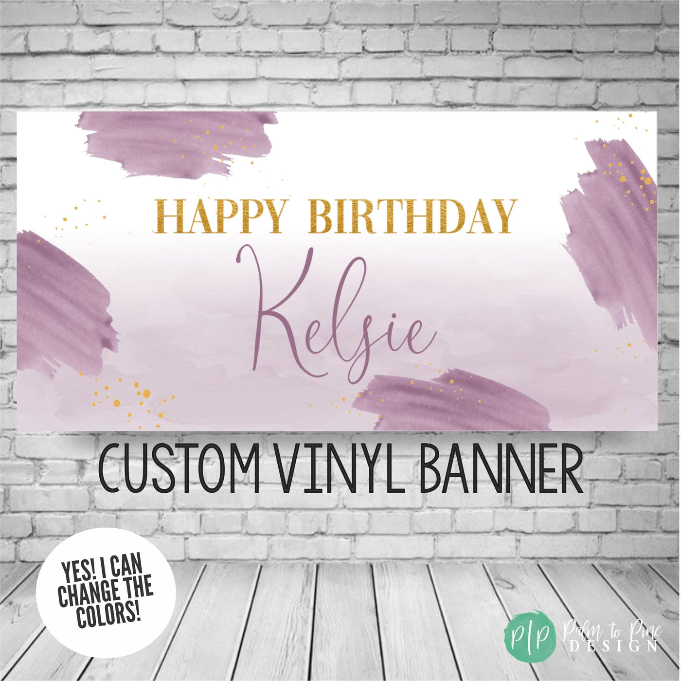 Personalized Purple & Gold Watercolor Birthday Banner