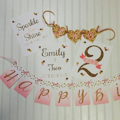 Pink and Gold Birthday Decorations, Pink and Gold Birthday Sign, Birthday Party Decor, Pink and Gold Birthday Decor, Sparkle and Shine, Gold